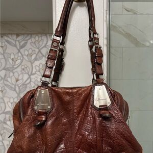 Brown Slouchy Shoulder Bag with Leather Straps and Silver Hardware